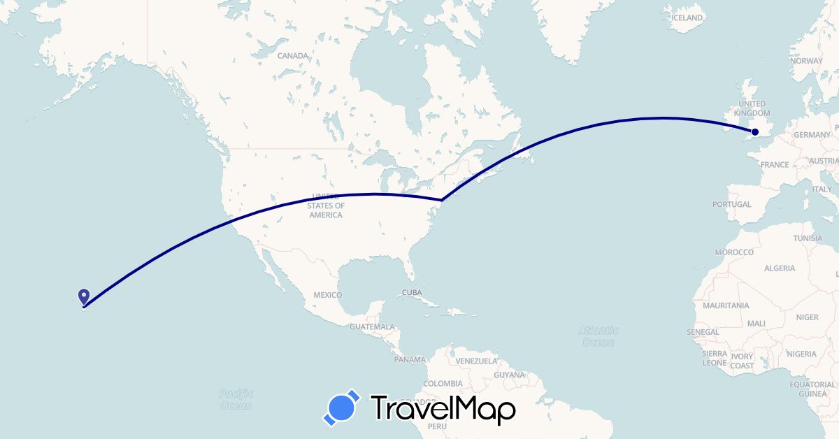 TravelMap itinerary: driving in United Kingdom, United States (Europe, North America)